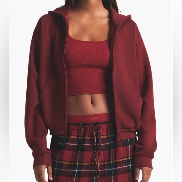 SKIMS Cotton Fleece Blend Burgundy Zip Up Hoodie ♥️ ✨ - Picture 2 of 5